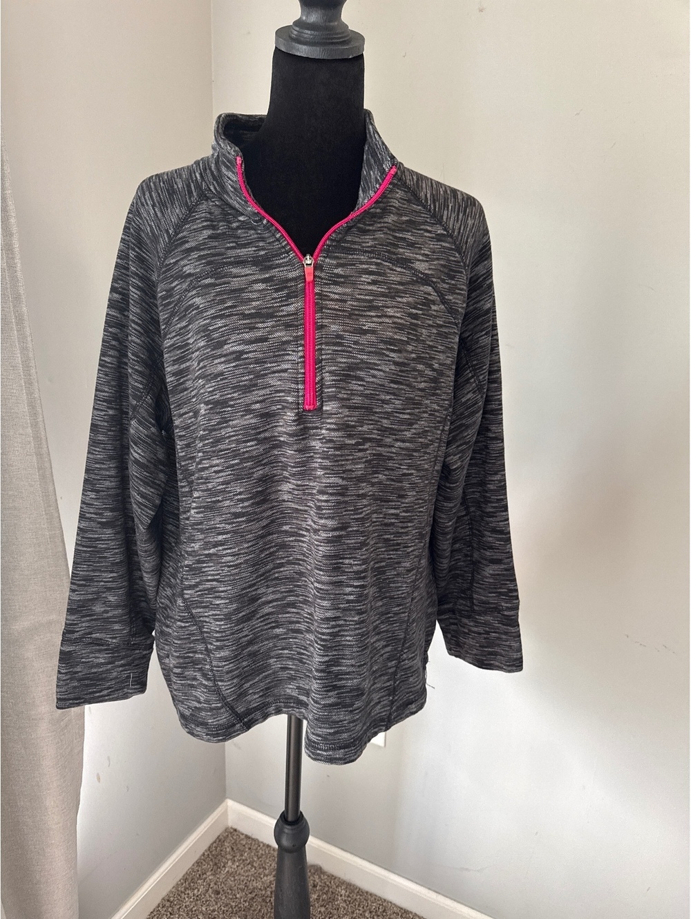 Tek Gear Women's Gray Quarter-Zip Pullover Sweatshirt with Pink Accent